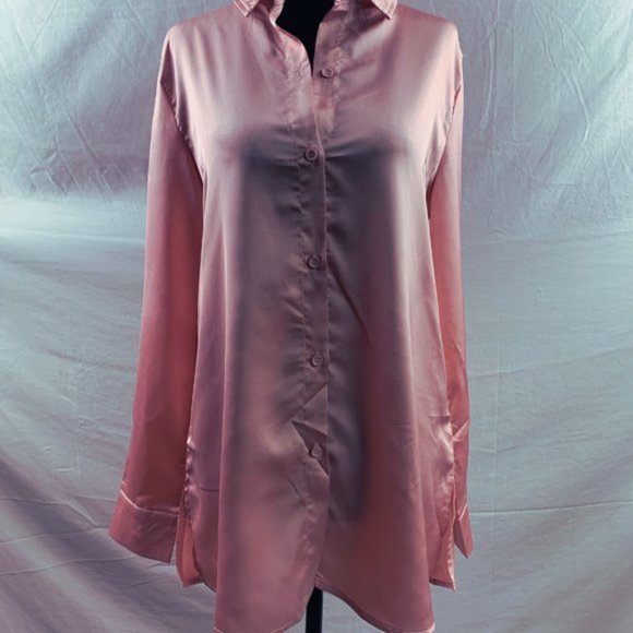 Pink Blouson Sleeve Satin Blouse - Picture 5 of 5